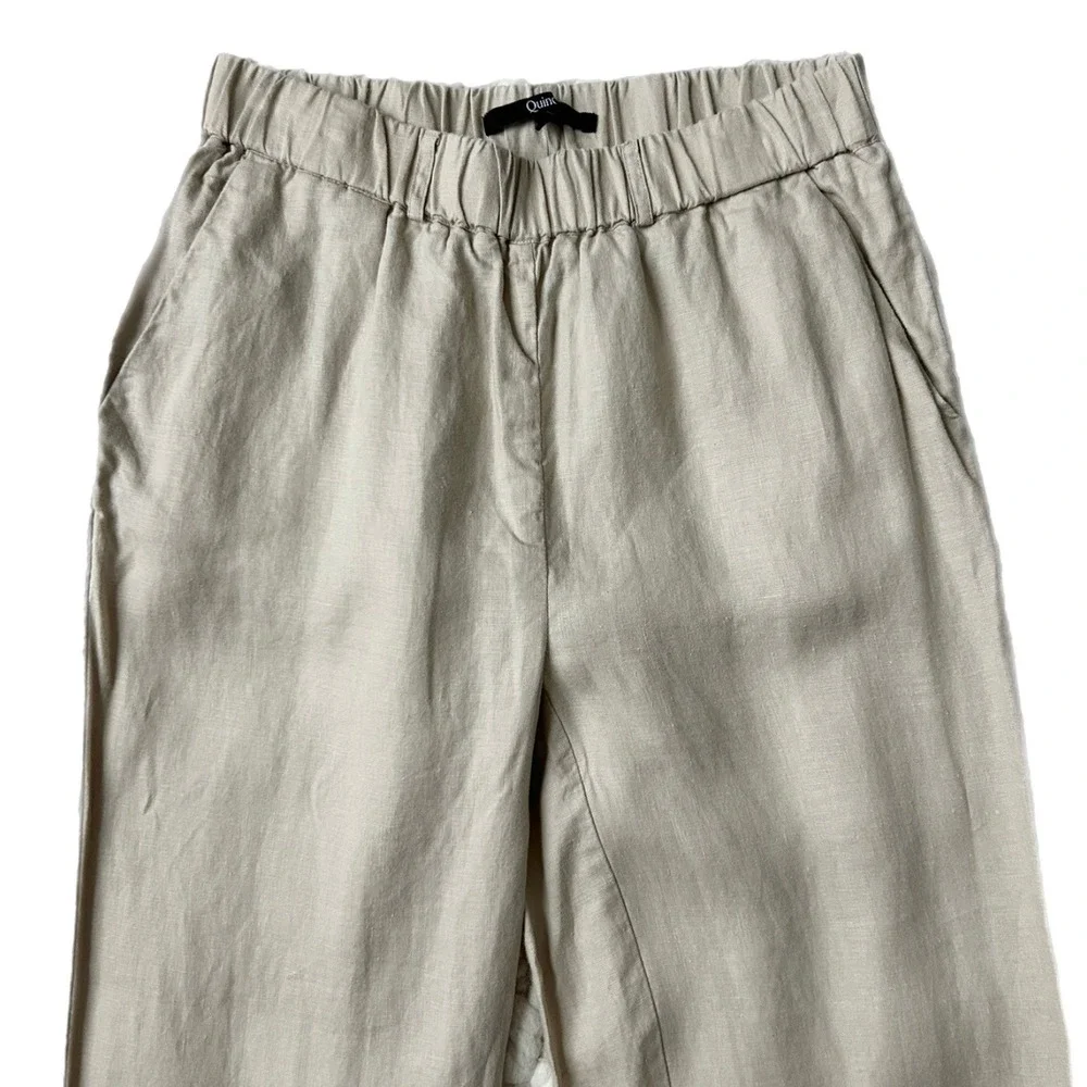 Quince 100% European Linen Elastic Waist Wide Leg Pants Driftwood Tan Size XS